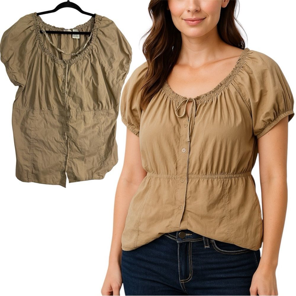 Faded Glory Vintage Y2K Women's Beige Button-Up Blouse 22W/24W